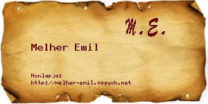 Melher Emil névjegykártya